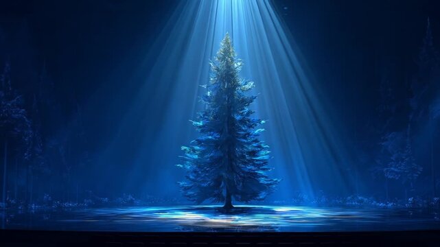 Solitary christmas tree spotlight