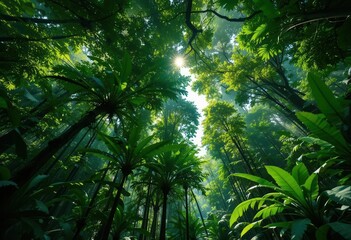 Amazon Rainforest Canopy  Emerald Green, Dappled Sunlight, Untouched Wilderness   Nature s Abundance