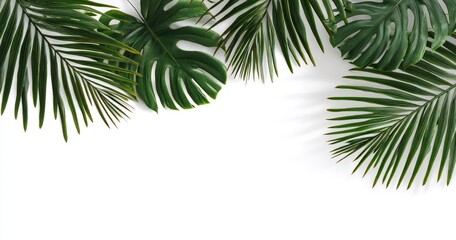 Naklejka premium Tropical leaves frame on white background