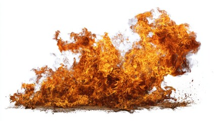 Flames erupting from a ground source, against white