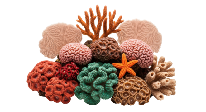 Isolated Colorful coral collection, sea marine life nature concept, artistic decoration