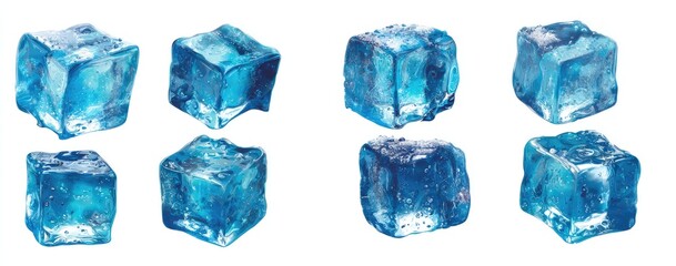 Obraz premium Six vibrant, translucent, blue ice cubes