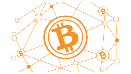 Multiple Bitcoin Symbols in a Digital Network Connection Abstract Background cryptocurrency,  technology, finance, blockchain, currency, money vector illustration. 