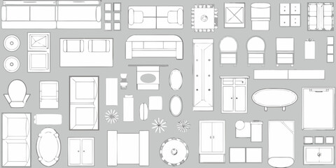 Collection of hand drawn top down furniture and architectural elements for interior design planning © Apurba