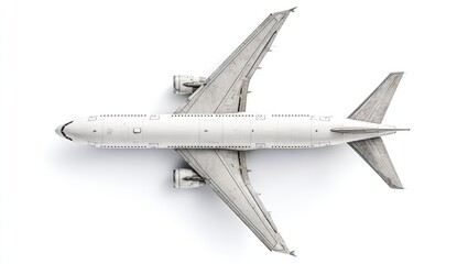Overhead view of a light gray passenger jet