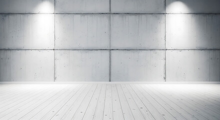 Fototapeta premium Industrial concrete wall with dramatic spotlight illumination empty room backdrop