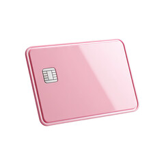 A light pink rectangular credit card, glossy and angled, with a chip