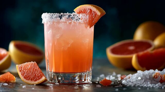 Refreshing Palomas Cocktails with Grapefruit and Tequila Served with a Salted Rim for a Festive