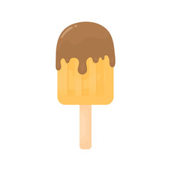 Yellow ice cream dipped in chocolate on white background. Summer desserts. Refreshing food.