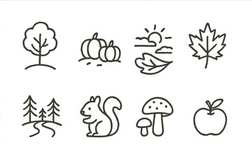 Autumn symbols: linear icons of nature and harvest