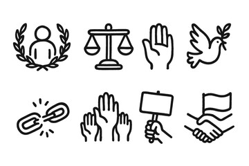Fototapeta premium Monochrome symbols of peace and justice on dark background