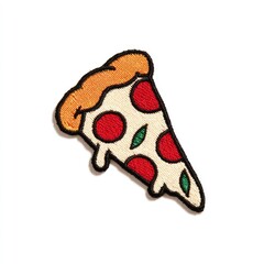 A stylized embroidered pizza slice