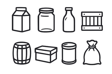 Minimalist icons of containers and packaging on dark background