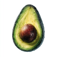 Close-up of an avocado half, glistening with water droplets