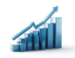 3D bar graph, blue, rising