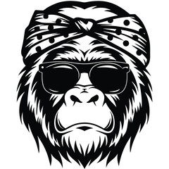 Serious gorilla with a bandana and shades conveys a powerful statement of authority in black