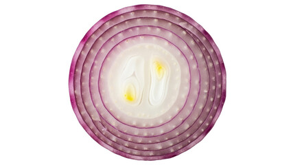 Isolated Cross-Section of a Red Onion Reveals Layers, Rings, Bulb, Core, Yellow Sprouts Inside