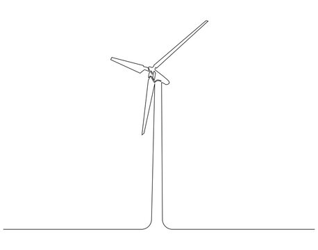 Wind turbine continuous line. Continuous one line drawing of windmill. Electric energy concept. Single line drawing