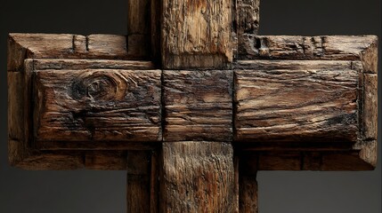 Fototapeta premium Timeless Strength and Foundation: Rustic Wooden Cross for Faith-Based Marketing and Advertising, Spiritual Symbolism and Heritage Projects
