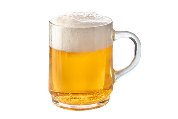 Beer glass mug with white foam isolated