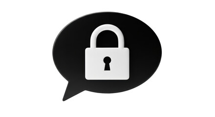 Isolated black speech bubble with white lock security safety privacy message concept