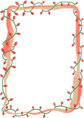 Hand-drawn gingerbread cookie Christmas frame. Festive holiday border with copy space, isolated on a striped background