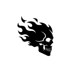 Fiery Skull Silhouette: Black and White Flaming Skull Design