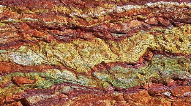 Glowing sedimentary rock layers pulsing with ancient energy, revealing Earth's geological history. - Powered by Adobe