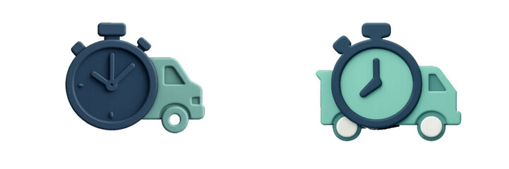 Fast delivery truck with stopwatch icon for shipping and logistics
