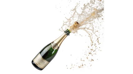 Close-up Champagne Bottle Explosion isolated on transparent background