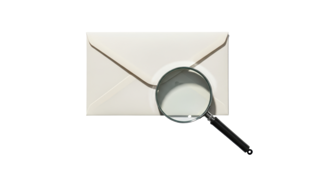 Isolated envelope document with magnifying glass represents private or important message