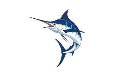 Blue Marlin Fish Leaping Out of Water Illustration.
