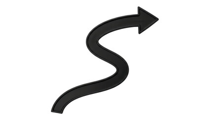 Isolated black curvy arrow sign, direction indicator for navigation, wayfinding, pointer