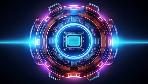 dynamic neon gaming chip spinning in futuristic glow against dark background