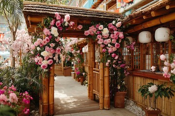 Stylish floral wedding archway in high resolution picture