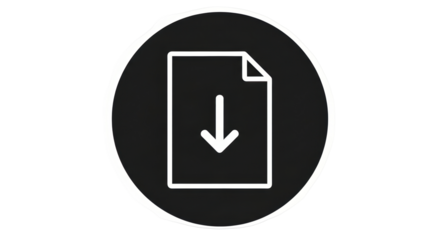 Isolated page with down arrow in black circle indicates downloading or saving a file