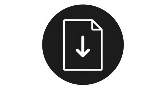 Isolated page with down arrow in black circle indicates downloading or saving a file