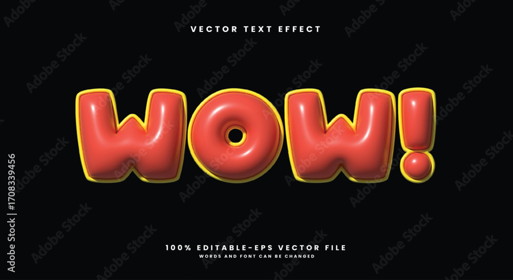 Poster wow 3d inflated style editable text effect template
