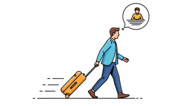 Isolated traveler walking while pulling luggage and thinking about the hotel room ahead