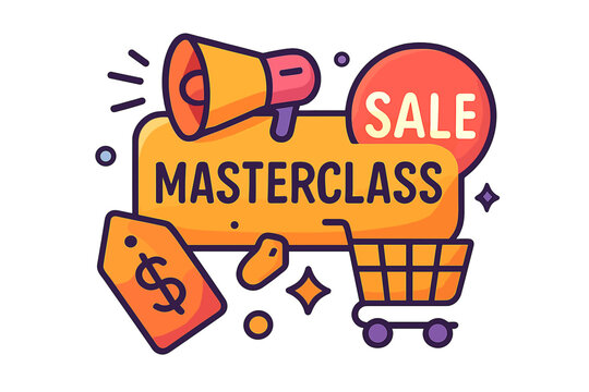 Colorful masterclass sale graphic with megaphone and shopping cart - Powered by Adobe
