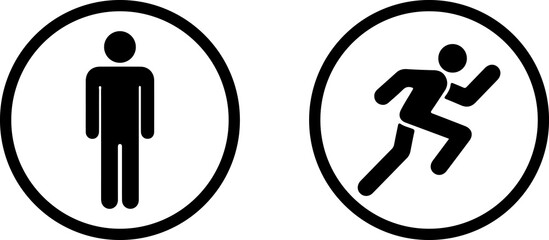 Man stands, walk and run icon set. People symbol. Person standing, walking and running illustration. Run, walk, stand. Vector illustration © Ajimul