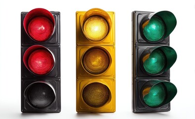 Three traffic lights in red, yellow, and green (1)