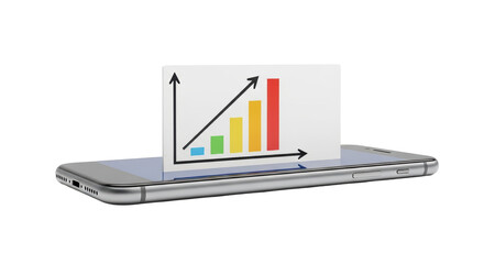 Isolated phone device with graphics data display showing growth trend and sales forecast