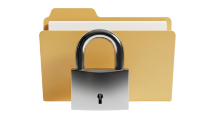 Isolated Folder Locked with Padlock Represents Secured Documents and Protected Sensitive Data