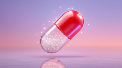 red capsule, vitamin capsules , transparency,white background,drug,medicine, supplement, tablet, medical.