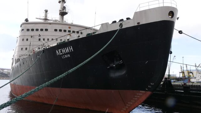 Nuclear icebreaker Lenin at the berth in the port.