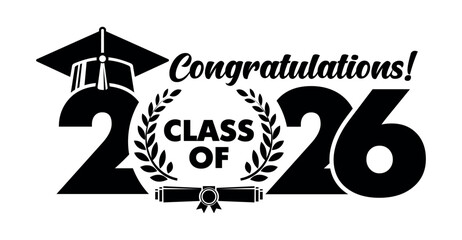 Lettering Class of 2026 for greeting, invitation card. Text for graduation design, congratulation event, T-shirt, party, high school or college graduate. Vector on transparent background