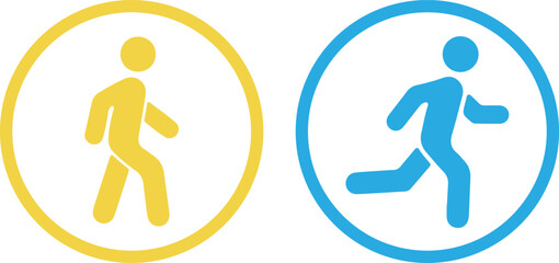 Man stands, walk and run icon set. People symbol. Person standing, walking and running illustration. Run, walk, stand.