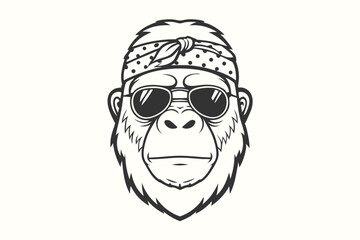Monkey head displaying bandana and sunglasses shows the detailed outline of its fur and features