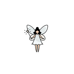 Cute Cartoon Fairy with Wings and Magic Wand
